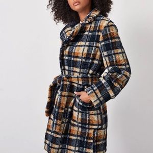 Plaid Sherpa teddy coat